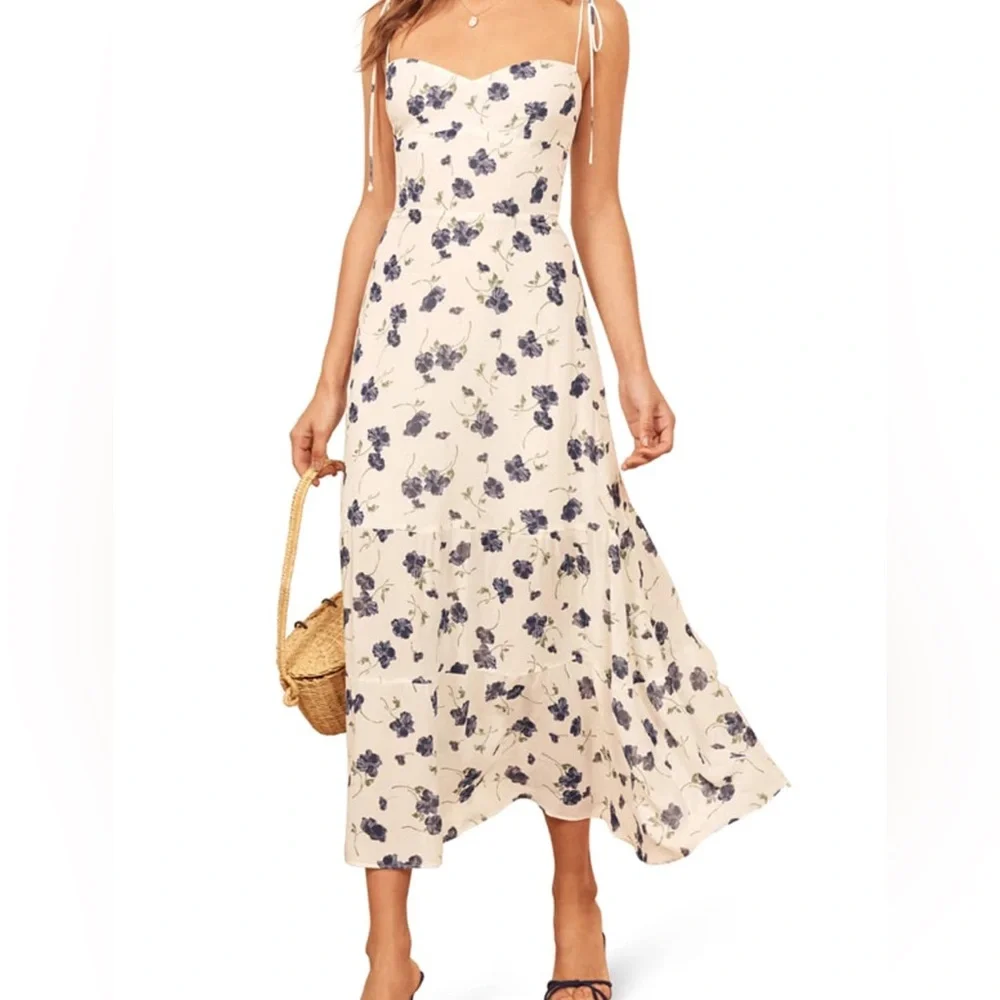 Reformation Emmie Floral Dress In Bluberries size 10 - Picture 2 of 11